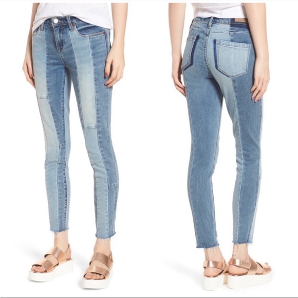 Blank NYC The Reade Crop Patchwork Raw Hem Jeans - Picture 1 of 11